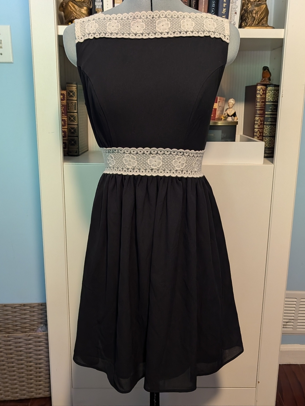 Altar'd State Black Dress with Cream Lace Trim